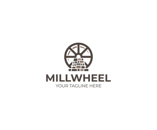 Modelo Logotipo Millwheel Watermill Vector Design Ilustração Moinho Água —  Vetores de Stock