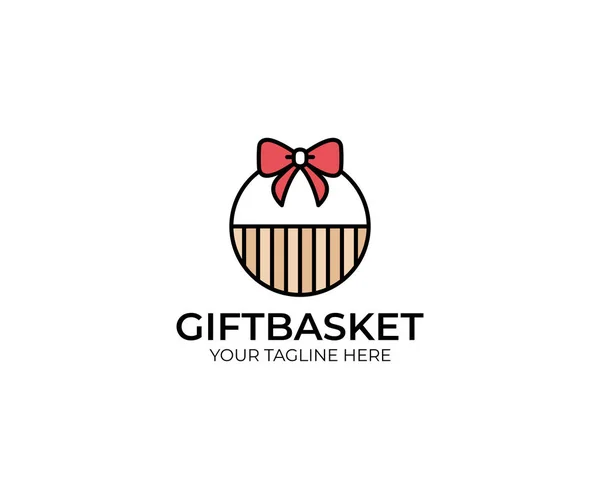 Gift Basket Logo Template. Hamper Vector Design. Wicker Basket Illustration