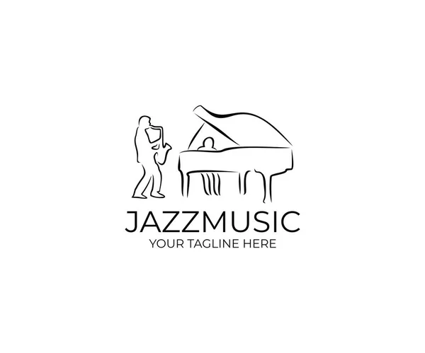 Jazz Music Logo Template Sassofonista Pianista Vector Design Illustrazione Del — Vettoriale Stock