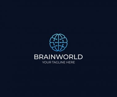 Beyin dünya Logo şablonu. Devreler vektör tasarımı. Yapay zeka illüstrasyon