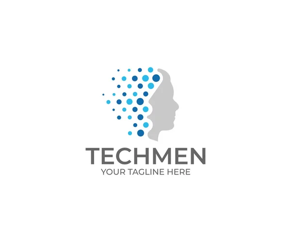 Tech Men Logo Template Technology Vector Design Artificial Intelligence Illustration — Stock Vector