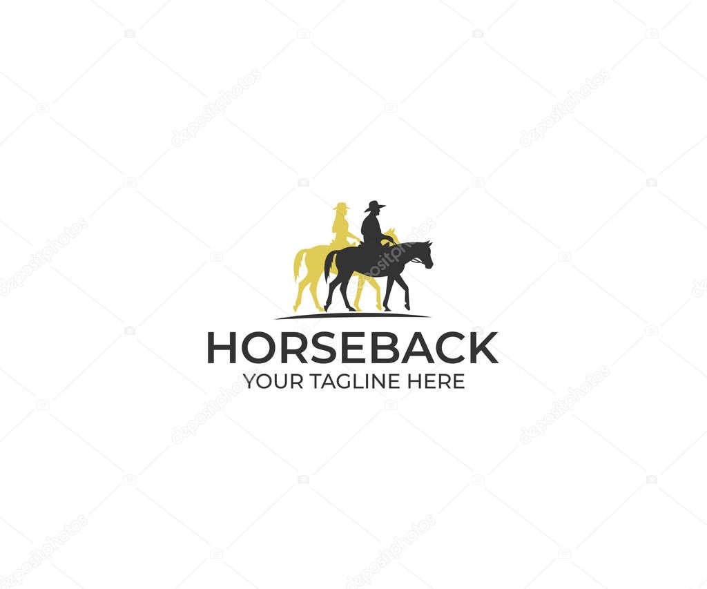 Horsemen Horseback Logo Template. Horses and People Vector Design. Animal Illustration