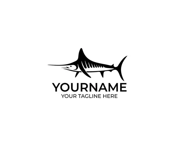 Marlin Fish Black Logo Template. Billfish Vector Design. Swordfish Illustration