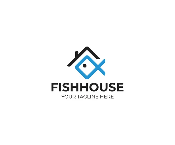 家の屋根や魚ロゴのテンプレートです 魚レストラン ベクター デザイン 魚介類のイラスト — ストックベクタ