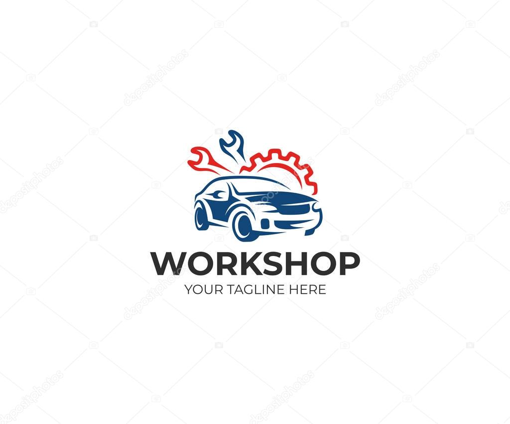 Auto workshop logo template. Auto service vector design. Car and tools illustration