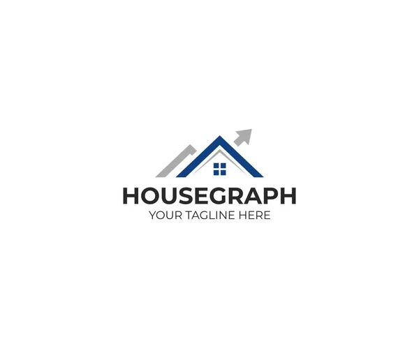 家と矢印グラフのロゴのテンプレートです 住宅市場チャート ベクター デザイン 不動産イラストの売り上げ高の成長 — ストックベクタ