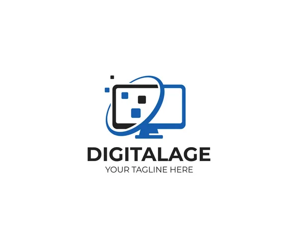 Vorlage Für Das Logo Des Computermonitors Digitales Bildschirmvektordesign Geräteillustration — Stockvektor