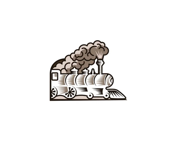 Старый Шаблон Логотипа Белого Локомотива Проектирование Векторного Поезда Ретро Иллюстрация — стоковый вектор