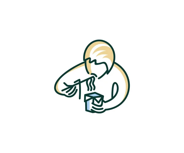 Homem Comendo Modelo Logotipo Comida Chinesa Homem Comendo Macarrão Design — Vetor de Stock