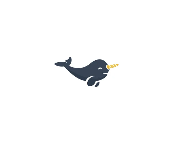 Modèle Logo Narwhal Whale Conception Vecteurs Animaux Vie Marine Mignon — Image vectorielle
