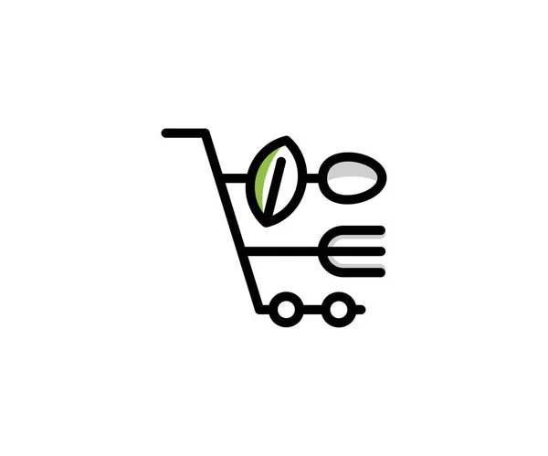 Warenkorb Und Gabel Löffel Blatt Logo Vorlage Online Shopping Vektordesign — Stockvektor