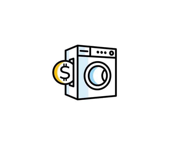 Concept Van Wasmachine Munt Logo Sjabloon Betaalde Openbare Wasserij Vector — Stockvector