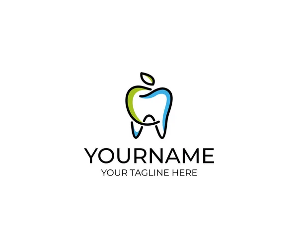 Tooth Apple Linear Logo Template Dental Clinic Vector Design Healthy — Stock Vector