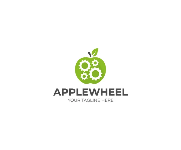 Apple Gear Wheel Logo Sjabloon Versnelling Mechanisme Apple Fruit Vector — Stockvector