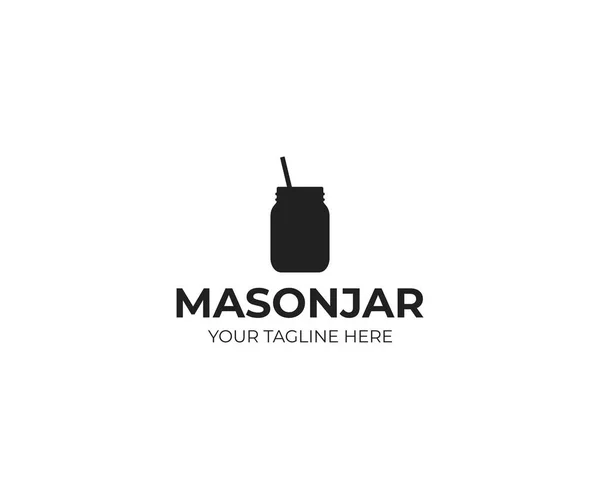 Mason Jar Straw Logo Template Canning Jar Vector Design Glass — Stock Vector