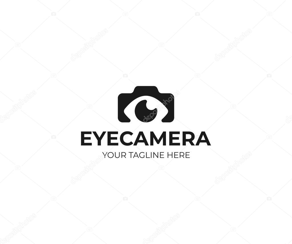 Photography logo template. Photo camera and eye vector design. Photographer illustration
