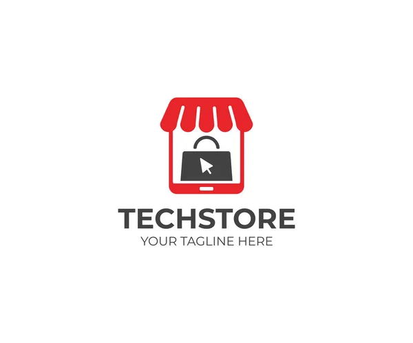 Commerce Logo Template Tablet Store Shopping Bag Vector Design Digital — Stock Vector
