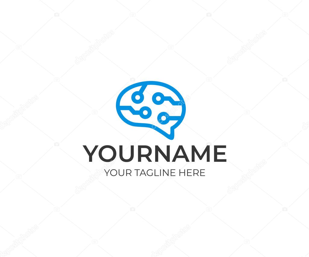 Brain circuit technology line logo template. Artificial intelligence and thinking brain concept vector design. Brainstorm power and think idea illustration