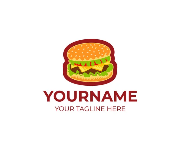 Burger Logo Šablona Grilovaný Hovězí Burger Hamburger Rajčaty Salátem Sýrem — Stockový vektor