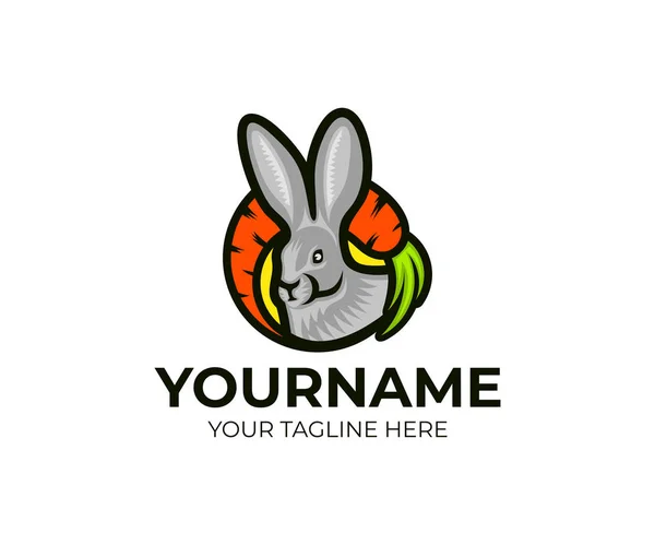 Lepre Coniglio Carota Modello Logo Cerchio Testa Coniglietto Verdure Progettazione — Vettoriale Stock