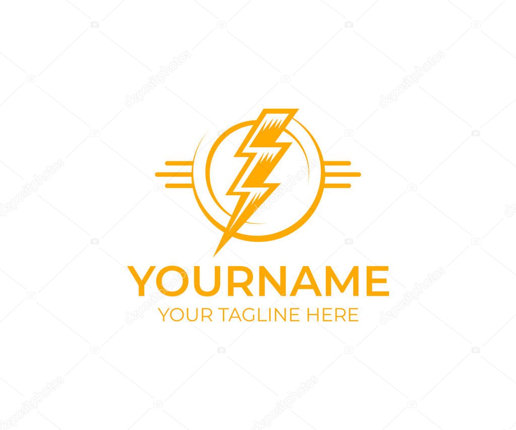 Electrical lightning and flash, logo template. Electric thunder, power, energy and light, vector design. Lightning electricity, illustration