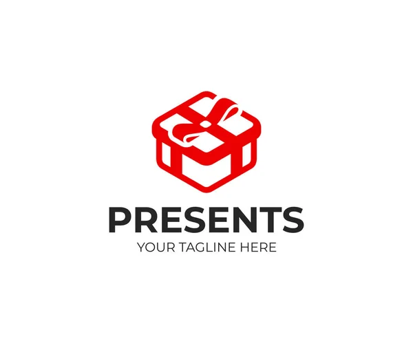 Gift Box Logo Template Red Present Box Bow Vector Design — Stock Vector