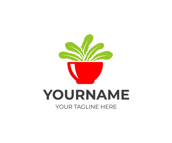 碗沙拉和健康食品 Logo 矢量设计 植物营养和叶子沙拉 — 图库矢量图片