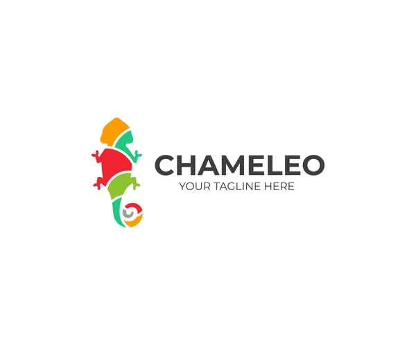 Chameleon Logo Template Colored Lizard Vector Design Exotic Animal Logotype — Stock Vector