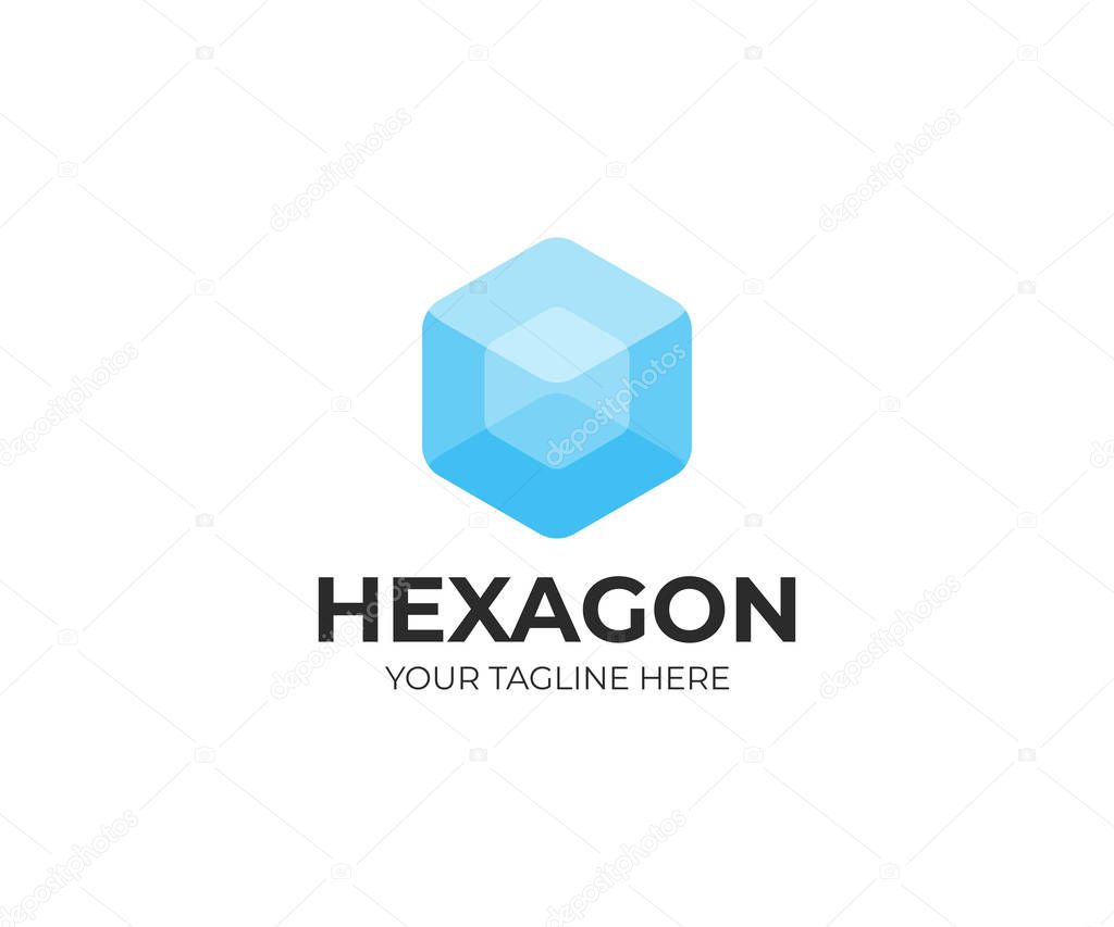 Transparent hexagon logo template. Transparent cube vector design. Hexagonal shape logotype