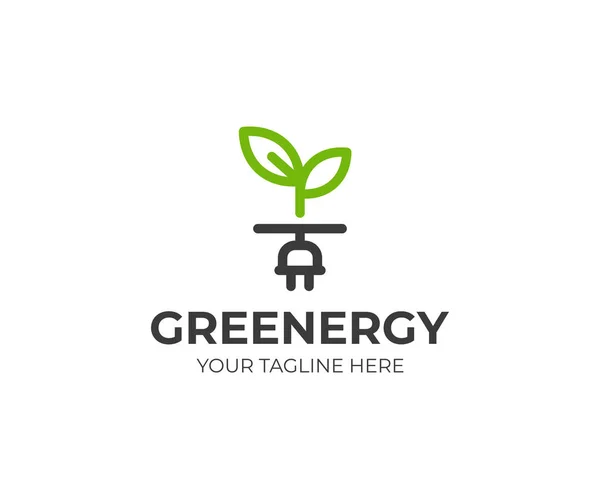 Szablon Logo Zielonej Energii Kiełki Układ Wektor Wtyczka Zasilania Eko — Wektor stockowy