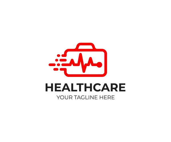 Medical Suitcase Logo Template First Aid Kit Heartbeat Line Vector — Stock Vector