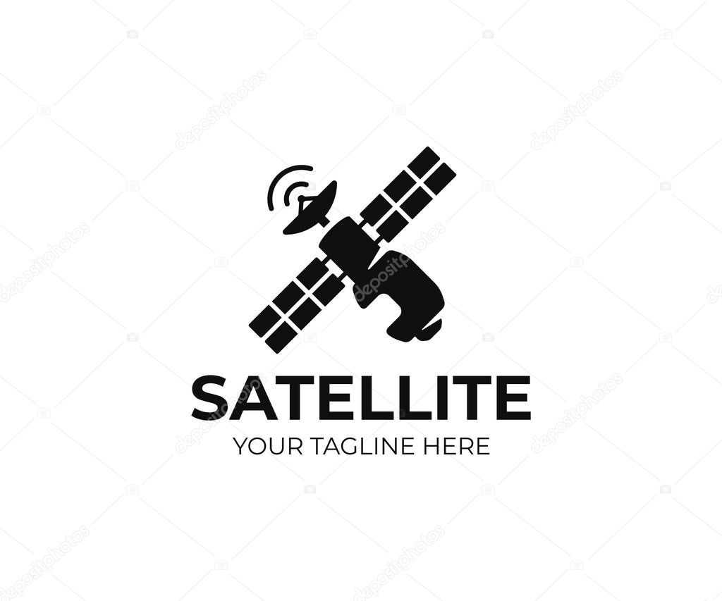 Space satellite logo template. Spacecraft vector design. Communications satellite logotype