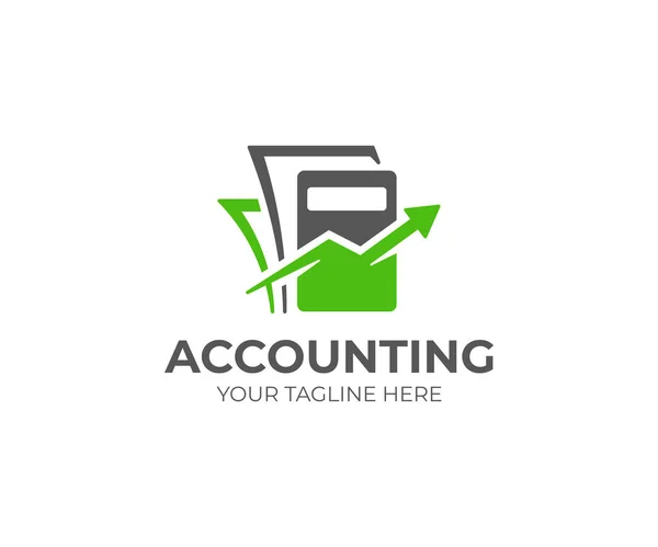 Bookkeeping Logo Template Accounting Vector Design Calculator Arrow Documents Logotype — Stock Vector