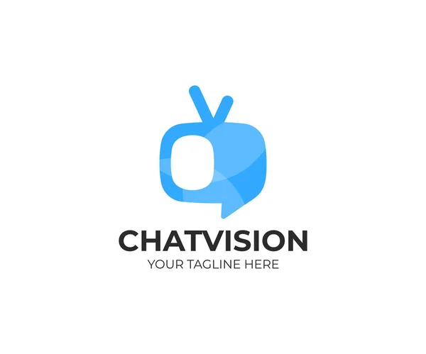 Szablon Logo Chat Telewizja Wektor Wzór Ekran Anteną Logotyp — Wektor stockowy