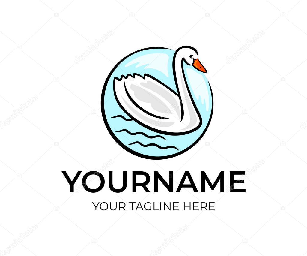 Swan floating in the water, logo design. Bird, animal and pet, vector design and illustration