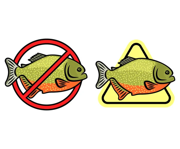 Cuidado Piranha Natação Proibido Sinais Alerta Design Logotipo Peixe Animal —  Vetores de Stock