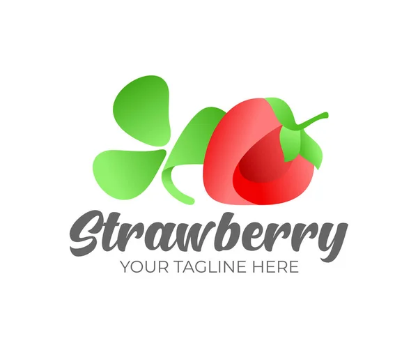 草莓和草莓抽象在缎带几何风格 标志设计 水果和食品 病媒设计和说明 — 图库矢量图片
