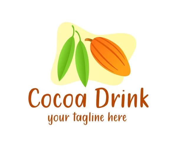 Плоды Какао Листьями Дизайн Логотипа Иллюстрация Еда Горячий Напиток Кафе — стоковый вектор