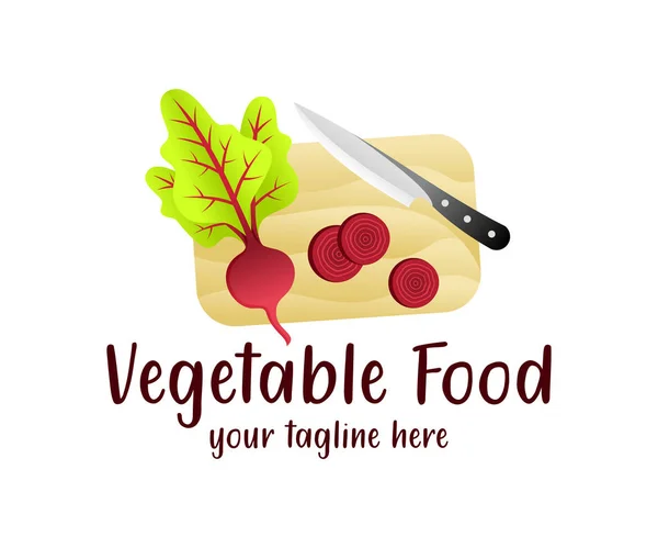 Свекла Разделочной Доске Ножом Иллюстрацией Дизайном Логотипа Кухня Вегетарианская Овощная — стоковый вектор