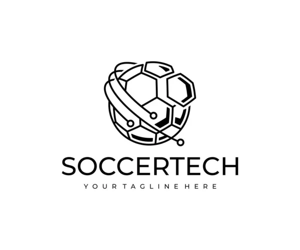 Technologie Football Logo Design Conception Ballon Football Vecteur Circuit Logotype — Image vectorielle