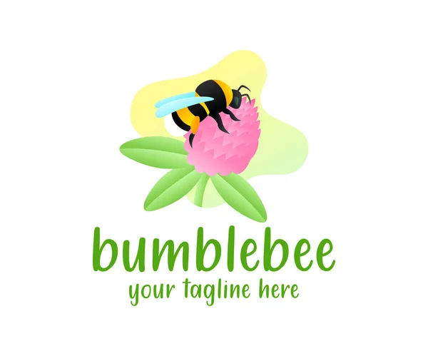 Hummel Sitzt Auf Einer Kleeblume Illustration Und Logo Design Insekt — Stockvektor