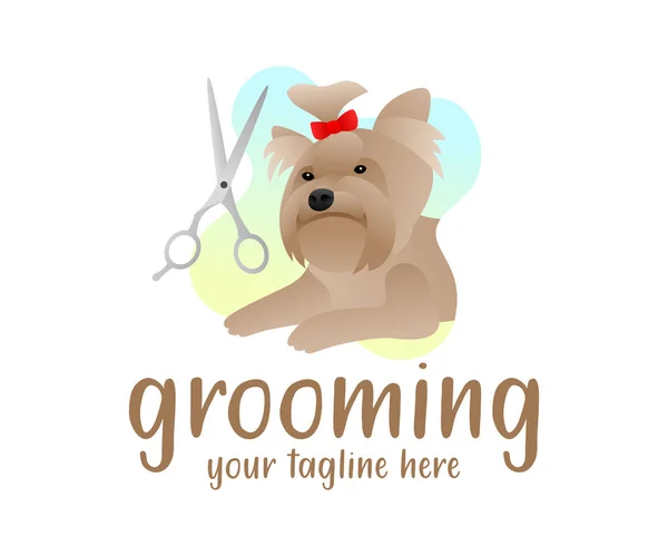 Grooming Hund Med Frisör Sax Illustration Och Logotyp Design Frisör — Stock vektor