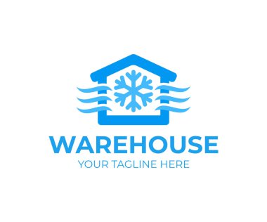 Freezing cold room warehouse refrigerated and cold storage, logo design. Refrigerated warehouse for food and automated cold room warehouse, vector design and illustration clipart