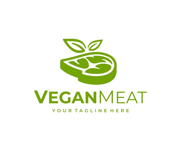 Дизайн Логотипа Вегетарианского Мяса Веганский Стейк Векторным Дизайном Листьев Логотип — стоковый вектор