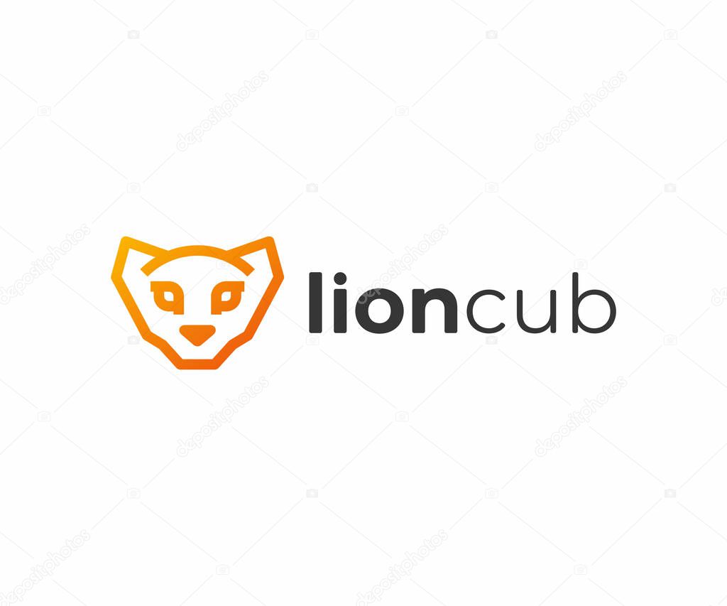 African lion cub logo design. Linear lion head vector design. Big cat logotype