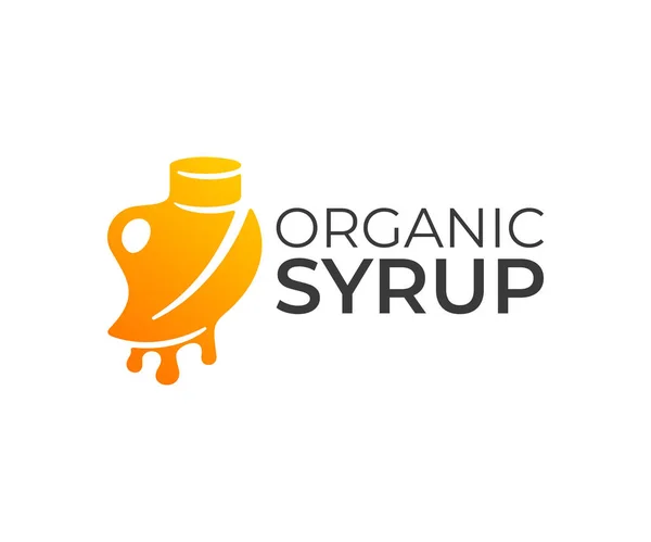 Sirop Biologique Flacon Avec Sirop Feuille Avec Gouttes Logo Design — Image vectorielle