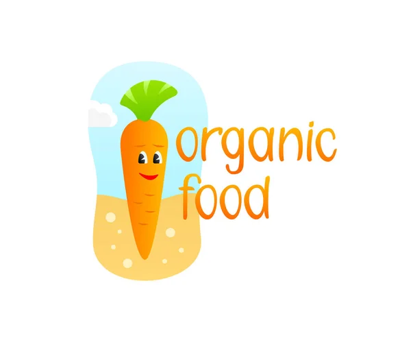 Органічна Їжа Морква Грунті Персонаж Мультфільму Ілюстрація Овочі Вегетаріанська Їжа — стоковий вектор