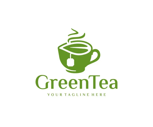 Filiżanka Herbaty Logo Projektu Liści Projekt Wektora Kawiarni Gorąca Herbata — Wektor stockowy