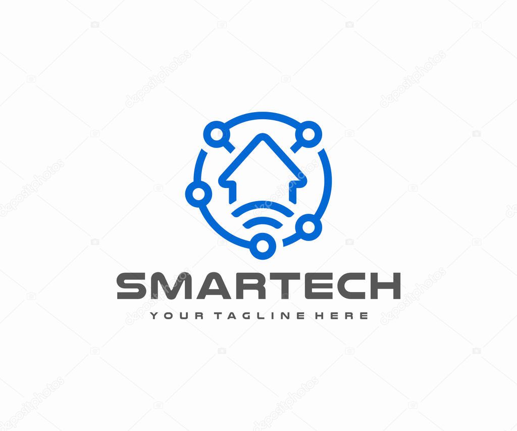 Smart home automation logo design. Remote home control system vector design. Internet of things logotype