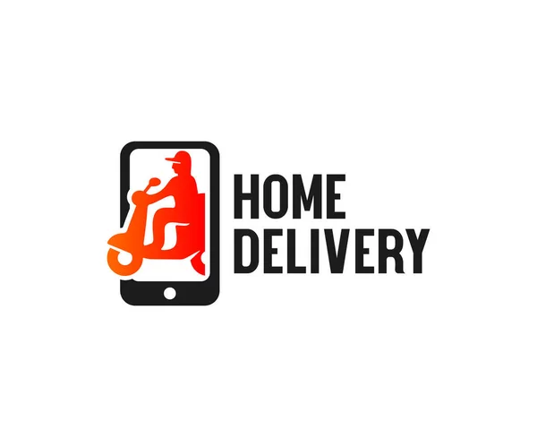 Home Delivery Shipping Scooter Smartphone Logo Design Transport Food Online — Stock Vector